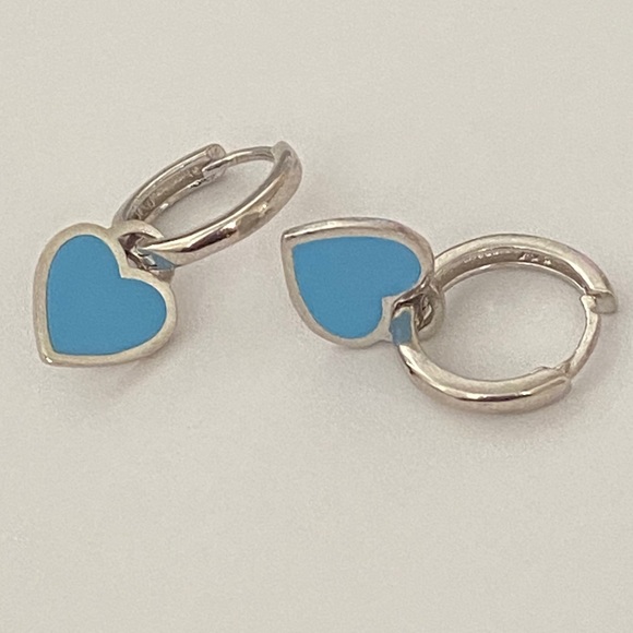 Other - 925 Silver blue handmade enamel heart earrings